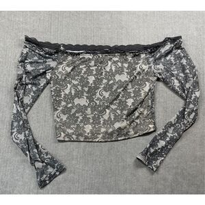 Black Lace Off‎ Shoulder Crop Top Womens L Y2K Goth Whimsygoth Going Out Style